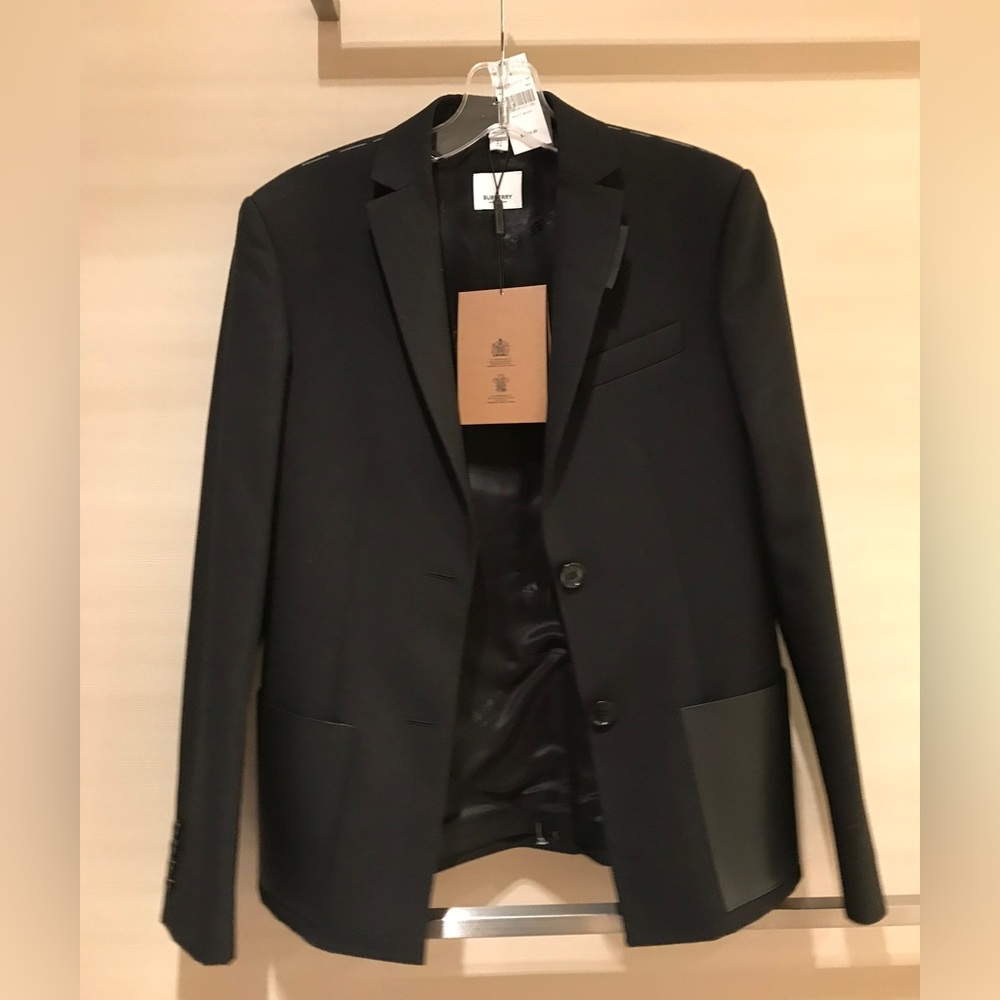 Burberry black Leather pockets pure wool blazer